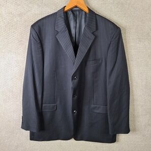 Jones New York Jacket Mens 50L Black Striped Blazer Wool 3 Button Suit Coat‎